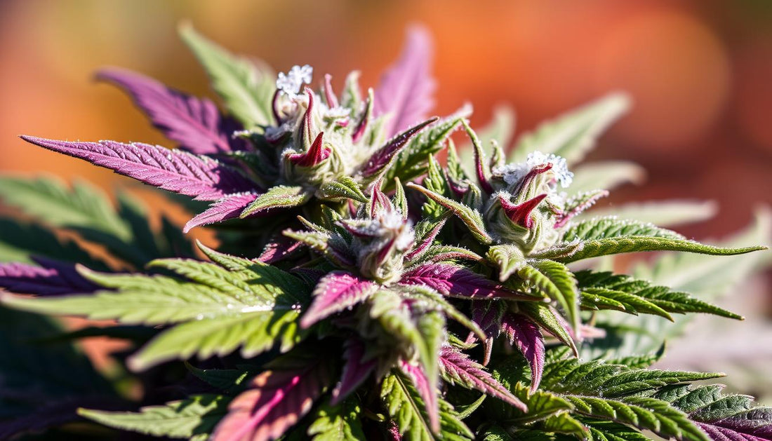 A close-up view of a lush cannabis plant featuring the Slurricane strain