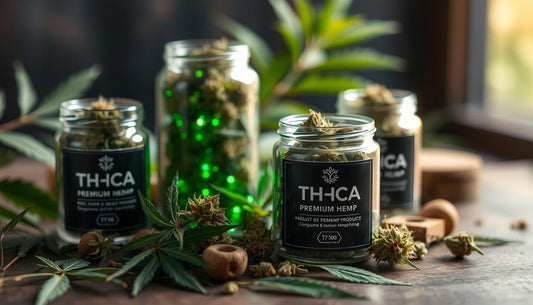 A beautifully arranged display of premium THCA hemp products