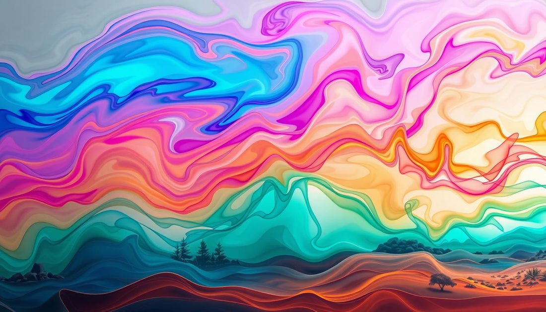 A vibrant, abstract representation of the effects of smoking THCA, featuring swirling colors and dynamic shapes symbolizing relaxation and euphoria.