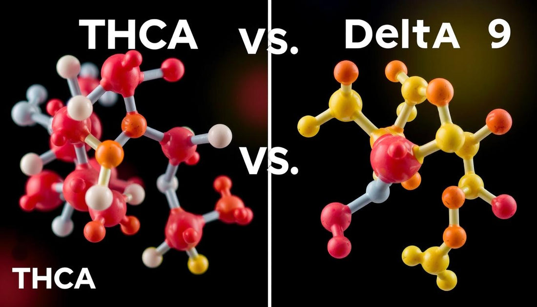 Side-by-side comparison of THCA and Delta 9 molecular structures.